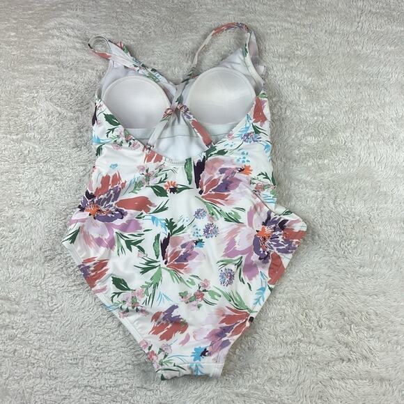 LC Lauren Conrad flirty ruffle floral print one piece swimsuit, med - Picture 6 of 8